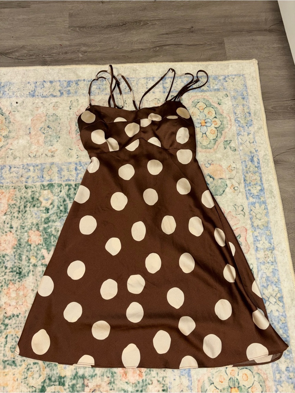 Brown and Cream Polka Dot Spaghetti Strap Dress - altard state